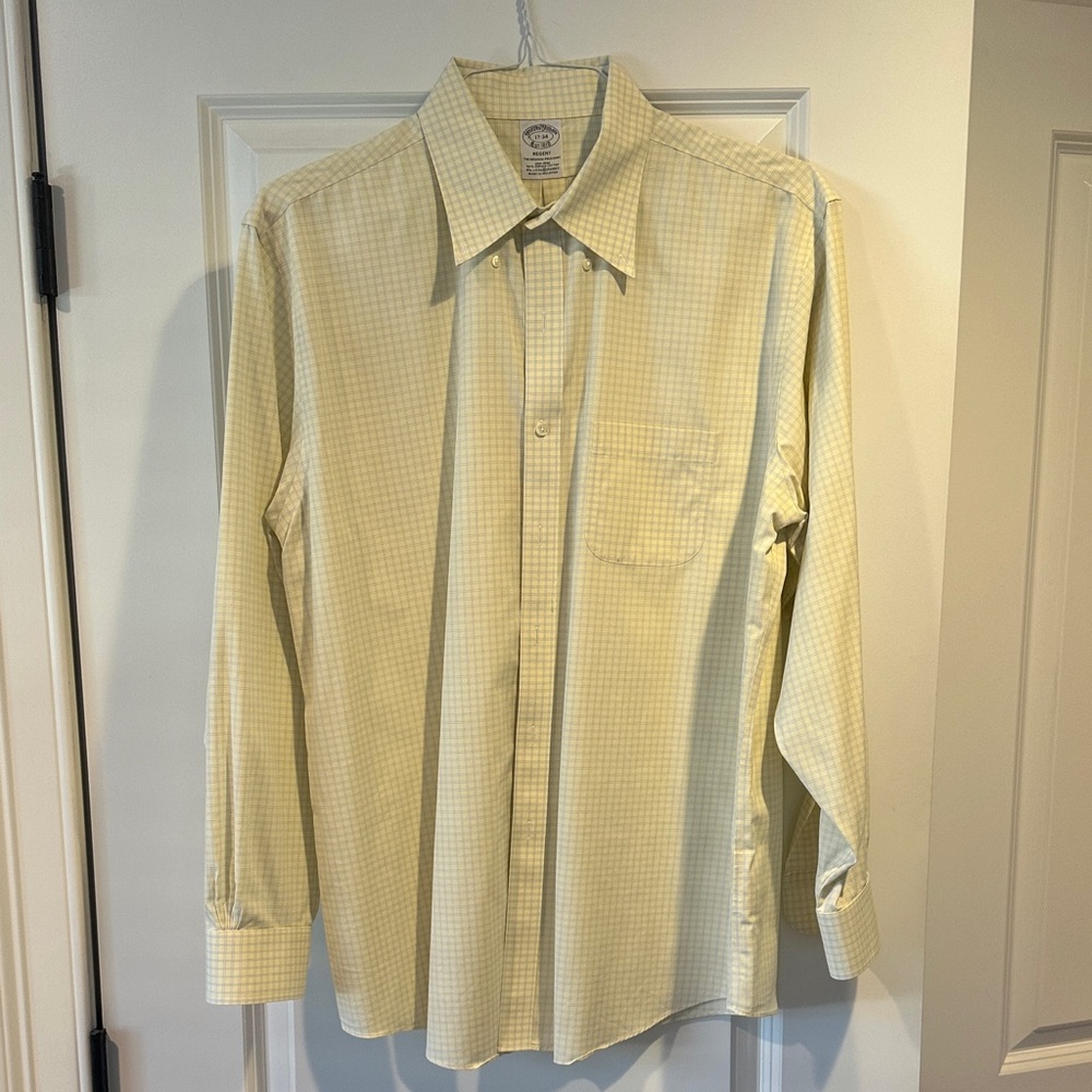 Brooks Brothers Men's, Regent Yellow Checkered Shirt. Size 17-34